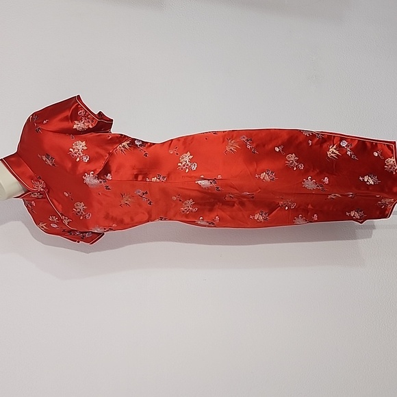 Vintage Dress Chinese Asian Qipao Cheongsam Satin Side Slit Red Size M - Picture 6 of 17